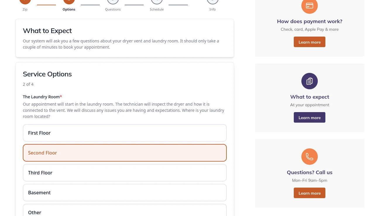 VentBusting.com book page with Serenity booking widget embedded