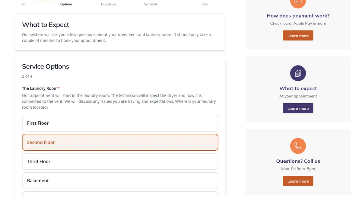 VentBusting.com book page with Serenity booking widget embedded